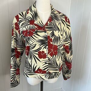 Equestrian Womens Size Medium Button Front Denim Printed Jacket Tan Black Red